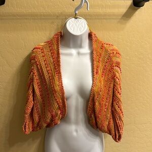 ANTHROPOLOGIE CHARLIE ROBIN Pink Orange Beaded Bead Knit Shrug Sweater (Small)